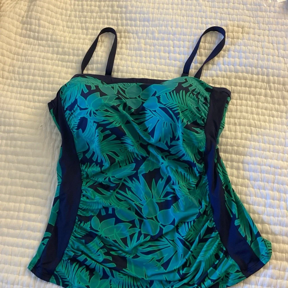 Navy Green lands End Convertible Tropical Print Tankini Top Plus Sz 16L - Picture 1 of 4